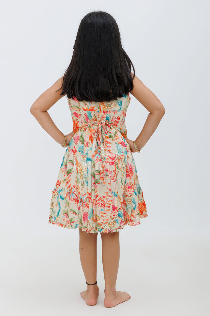 The Nesavu Girls Fancy Frock Multicolor Rayon Cotton Frock with Vibrant Floral Design Nesavu Multicolor Rayon Cotton Frock with Vibrant Floral Design - Nesavu