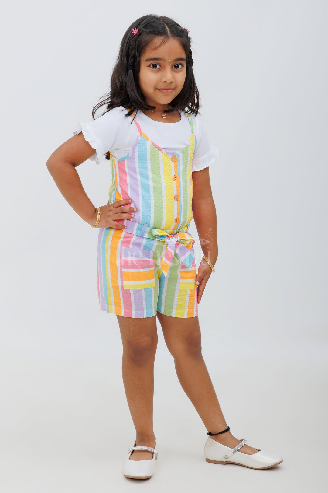 The Nesavu Girls Jumpsuit Multicolor Striped Baby Jumpsuit Set for Girls Nesavu Multicolor Striped Baby Jumpsuit Set for Girls - Nesavu