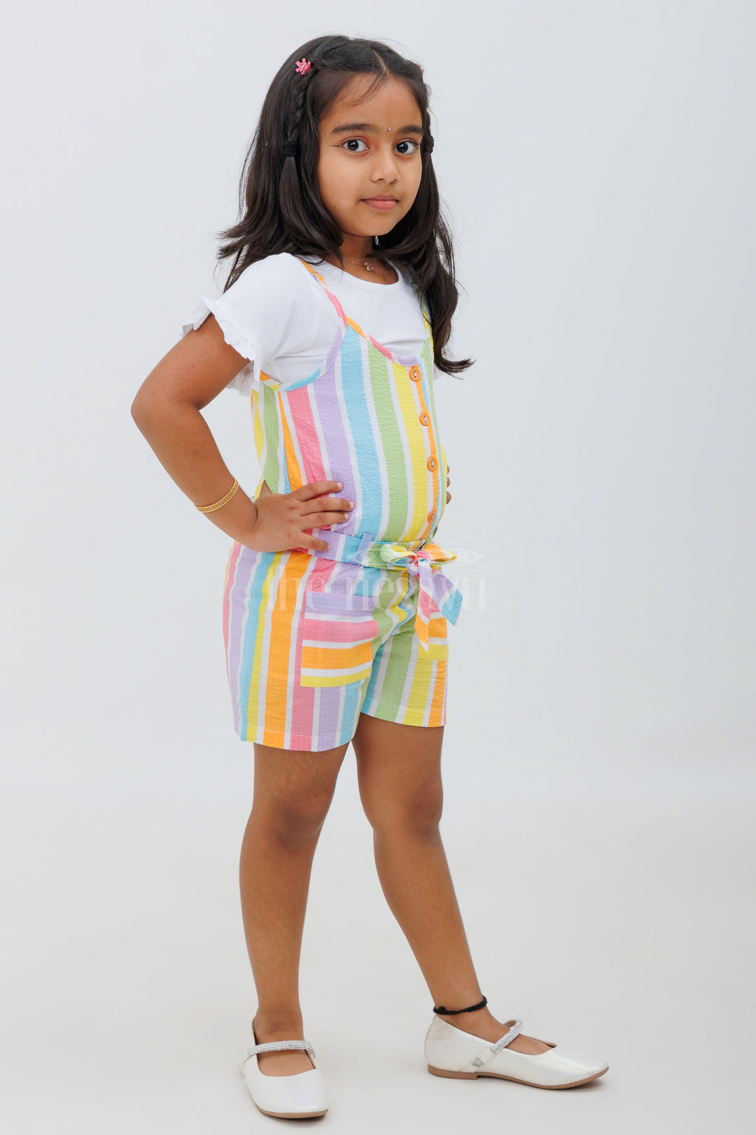 The Nesavu Girls Jumpsuit Multicolor Striped Baby Jumpsuit Set for Girls Nesavu Multicolor Striped Baby Jumpsuit Set for Girls - Nesavu