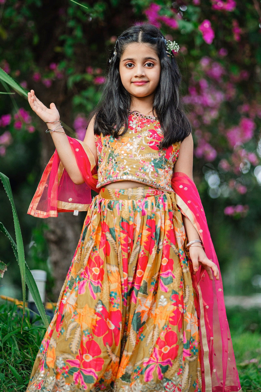 The Nesavu Girls Lehenga Choli Multicolor Viscose Embroidery Girls Lehenga Choli with Mirror Work and Dupatta Nesavu 24 (5Y) / multicolor GL509A-24 Nesavu Multicolor Girls Lehenga Choli Mirror Work Embroidered Dupatta Weddings
