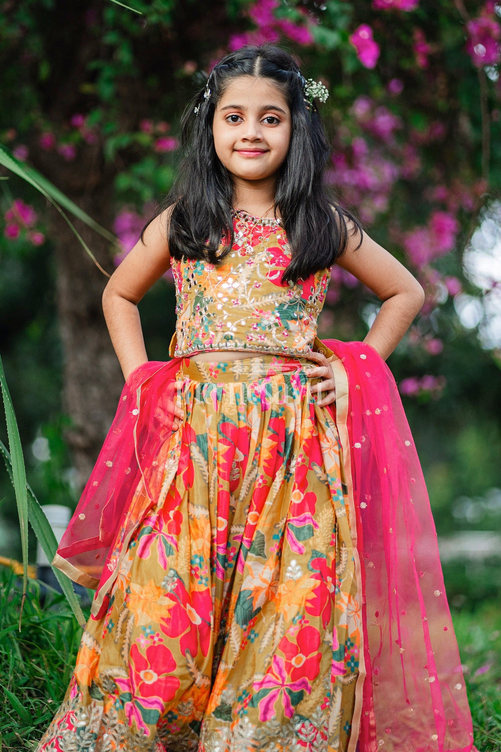 The Nesavu Girls Lehenga Choli Multicolor Viscose Embroidery Girls Lehenga Choli with Mirror Work and Dupatta Nesavu Nesavu Multicolor Girls Lehenga Choli Mirror Work Embroidered Dupatta Weddings