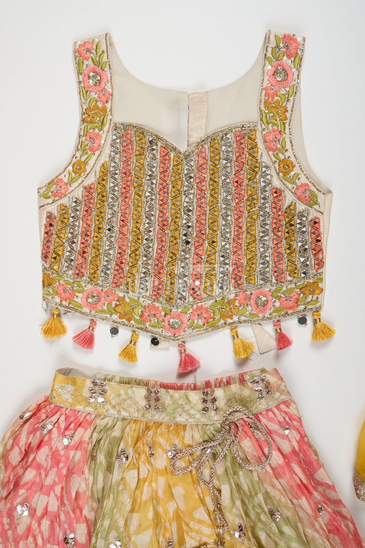 The Nesavu Girls Lehenga Choli Multicolor Viscose Silk Girls Lehenga Choli with Ombré Design and Mirror Embroidery Nesavu Nesavu Multicolor Viscose Silk Girls Lehenga Choli Ombr Design Mirror Work Festive Occasions