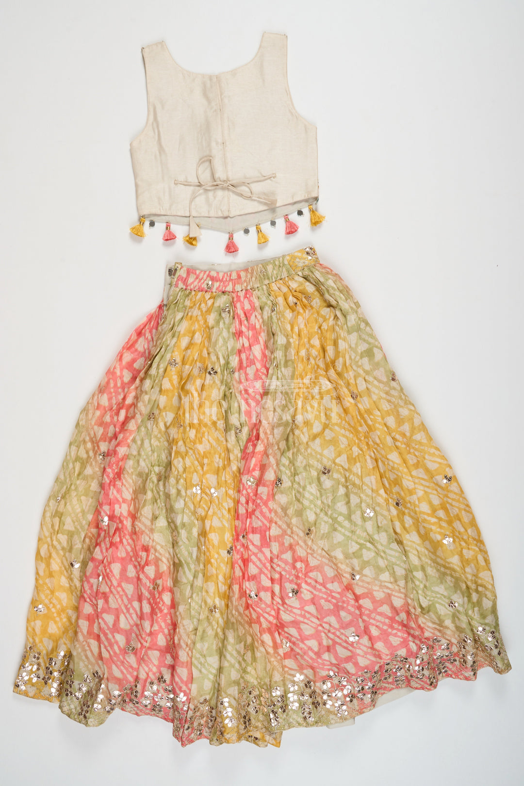 The Nesavu Girls Lehenga Choli Multicolor Viscose Silk Girls Lehenga Choli with Ombré Design and Mirror Embroidery Nesavu Nesavu Multicolor Viscose Silk Girls Lehenga Choli Ombr Design Mirror Work Festive Occasions