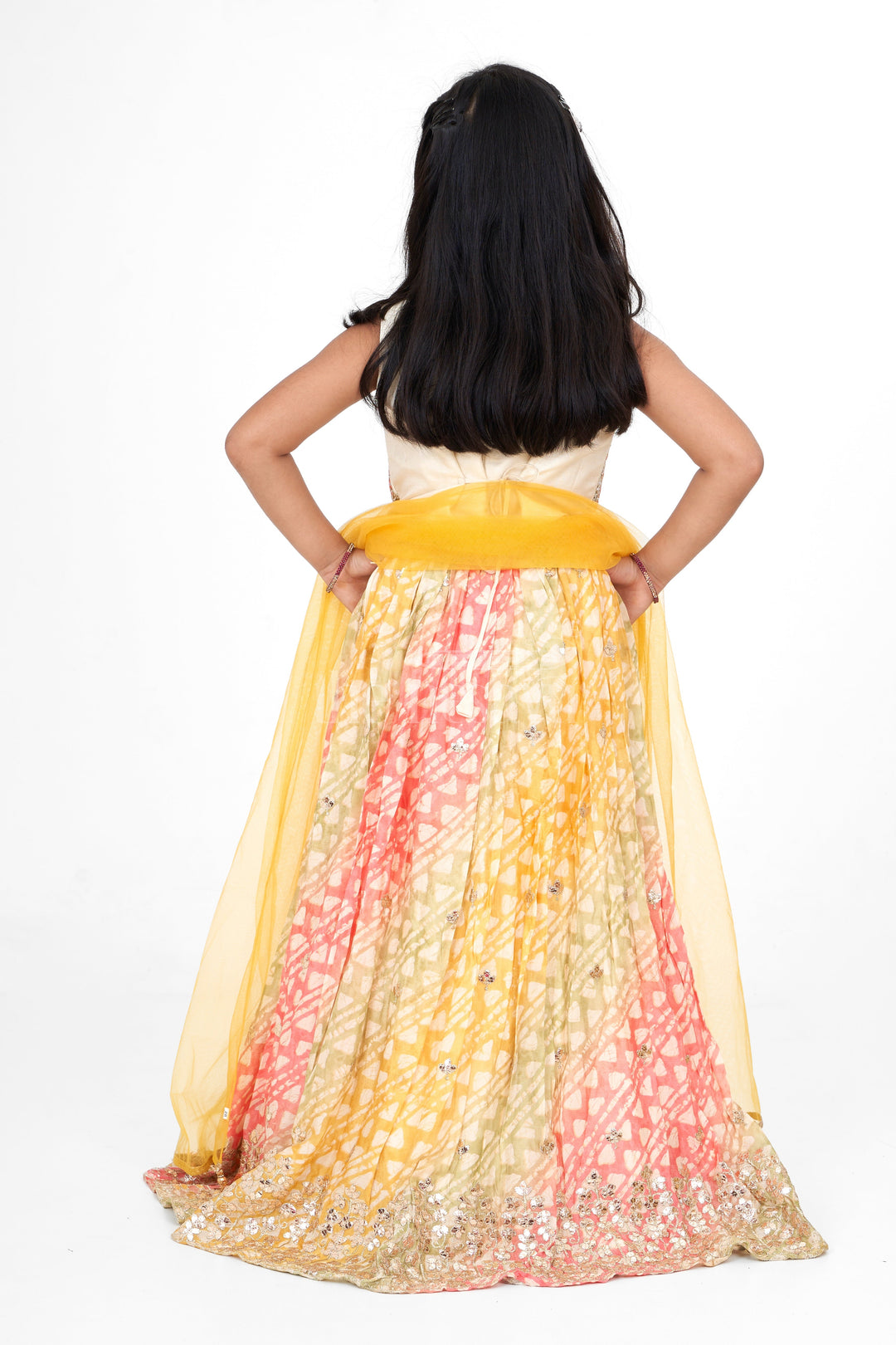 The Nesavu Girls Lehenga Choli Multicolor Viscose Silk Girls Lehenga Choli with Ombré Design and Mirror Embroidery Nesavu Nesavu Multicolor Viscose Silk Girls Lehenga Choli Ombr Design Mirror Work Festive Occasions
