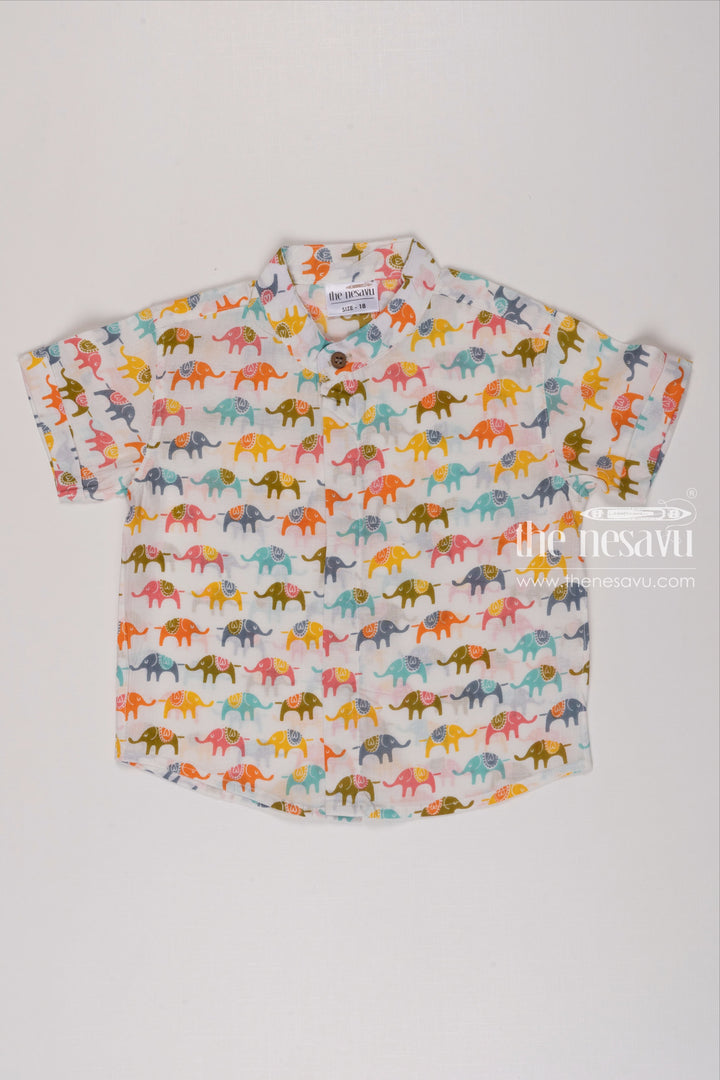 The Nesavu Boys Cotton Shirt Multicolored Elephant Parade Cotton Shirt for Boys  Playful & Comfortable Nesavu 14 (6M) / multicolor / Cotton BS123A-14 Boys Multicolored Elephant Print Cotton Shirt | Fun Casual Wear | The Nesavu