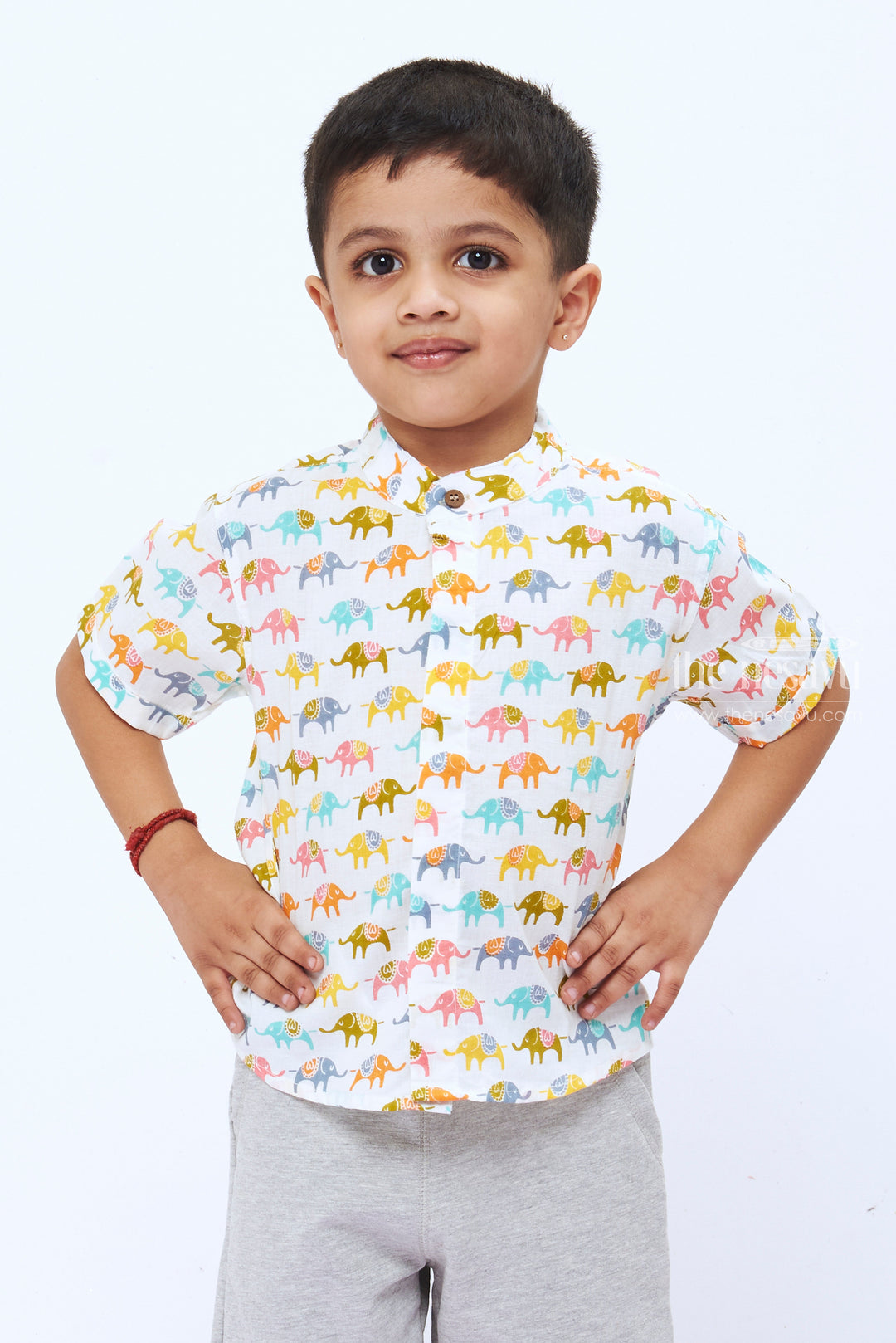 The Nesavu Boys Cotton Shirt Multicolored Elephant Parade Cotton Shirt for Boys  Playful & Comfortable Nesavu 14 (6M) / multicolor / Cotton BS123A-14 Boys Multicolored Elephant Print Cotton Shirt | Fun Casual Wear | The Nesavu