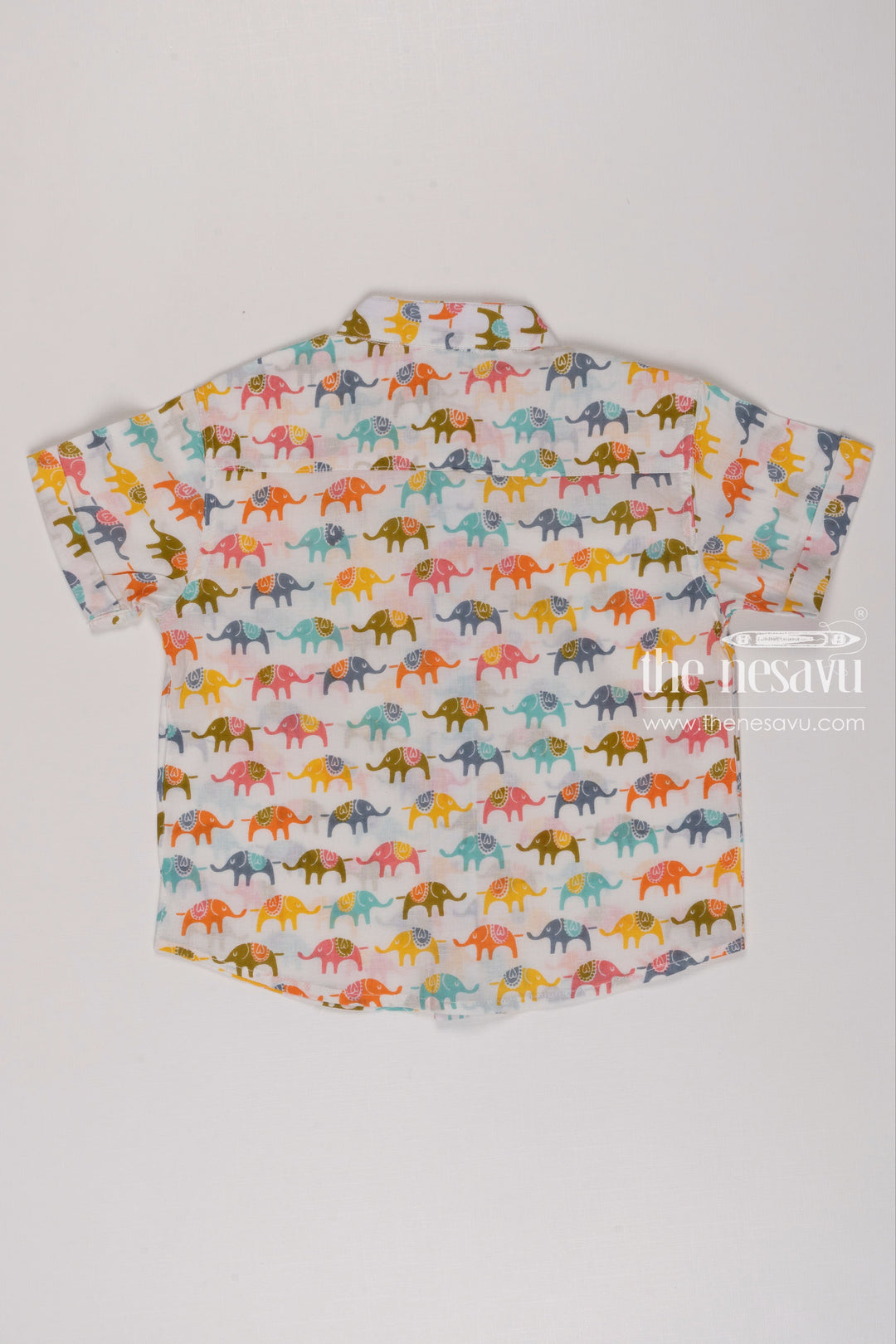The Nesavu Boys Cotton Shirt Multicolored Elephant Parade Cotton Shirt for Boys  Playful & Comfortable Nesavu Boys Multicolored Elephant Print Cotton Shirt | Fun Casual Wear | The Nesavu