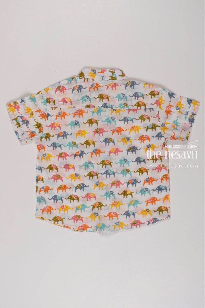 The Nesavu Boys Cotton Shirt Multicolored Elephant Parade Cotton Shirt for Boys  Playful & Comfortable Nesavu Boys Multicolored Elephant Print Cotton Shirt | Fun Casual Wear | The Nesavu