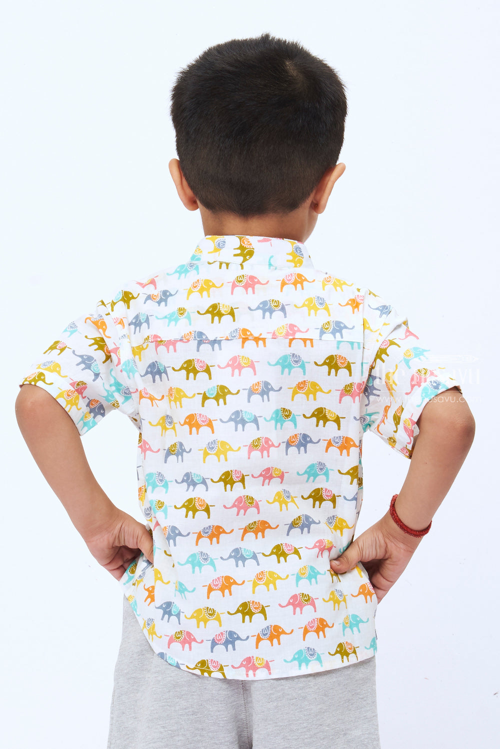 The Nesavu Boys Cotton Shirt Multicolored Elephant Parade Cotton Shirt for Boys  Playful & Comfortable Nesavu Boys Multicolored Elephant Print Cotton Shirt | Fun Casual Wear | The Nesavu