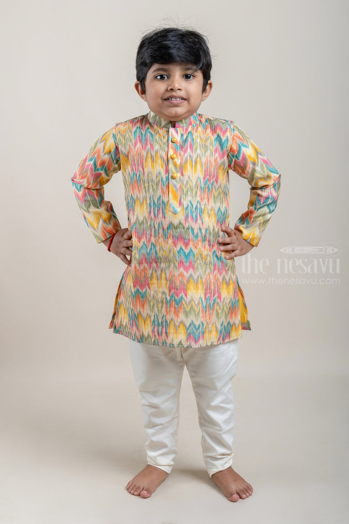 The Nesavu Ethnic Sets Multicoloured Zig Zag Printed Boys Ethnic Kurta with White Pant Set psr silks Nesavu 14 (6M) / multicolor BES338A