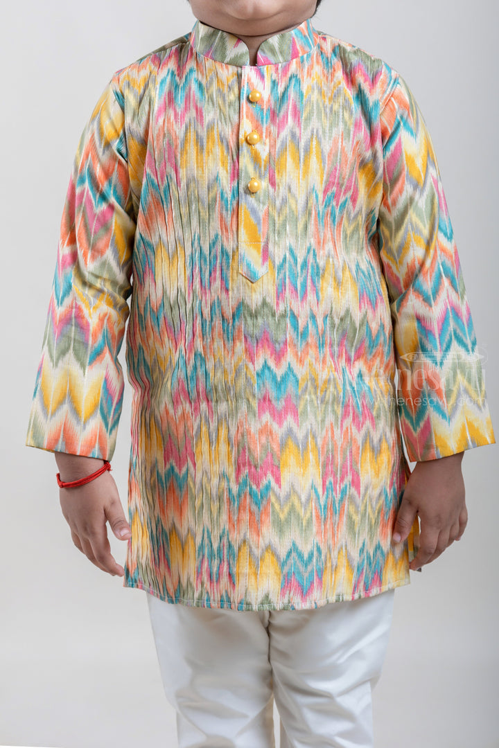 The Nesavu Ethnic Sets Multicoloured Zig Zag Printed Boys Ethnic Kurta with White Pant Set psr silks Nesavu