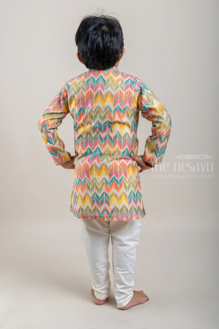 The Nesavu Ethnic Sets Multicoloured Zig Zag Printed Boys Ethnic Kurta with White Pant Set psr silks Nesavu