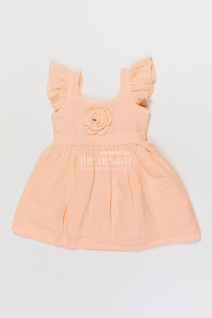 The Nesavu Girls Cotton Frock Muslin Cotton Frock for Baby Girls’ Everyday Comfort Nesavu 14 (6M) / Orange / Muslin Cotton BFJ917B-14 Nesavu muslin cotton baby frock for everyday wear with ruffle sleeves and floral applique