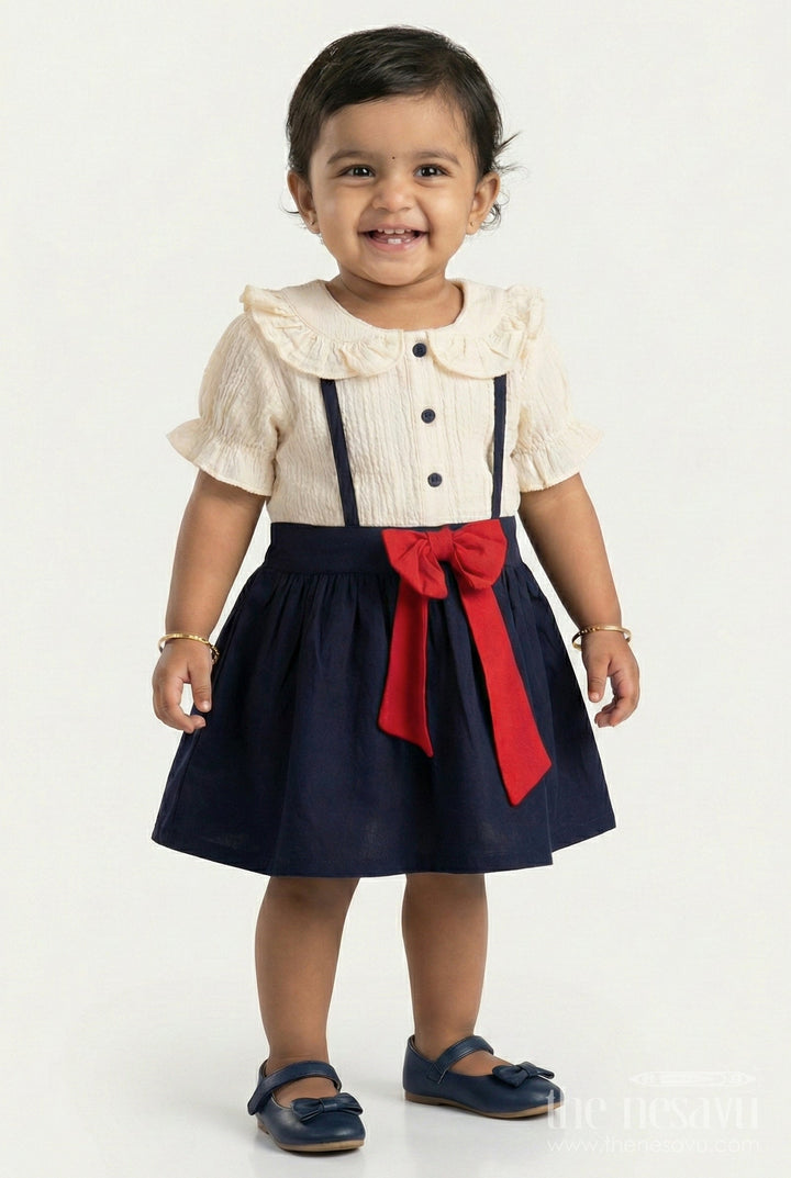 The Nesavu Baby Cotton Frocks Muslin Cotton Frock for Baby Girls with Bow Detail and Button Front Nesavu 12 (3M) / Blue BFJ871A-12 Nesavu baby girl muslin cotton frock red bow  perfect birthdays casual celebrations