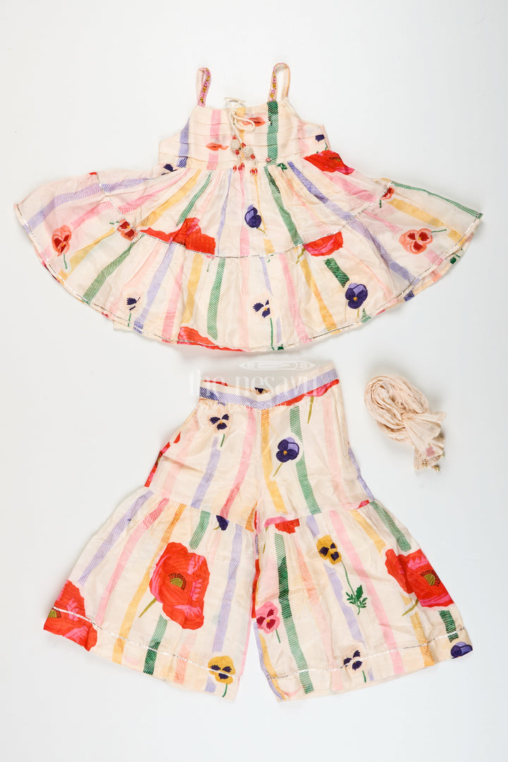 The Nesavu Girls Sharara / Plazo Set Muslin Silk Ethnic Set for Girls with Layered Top and Printed Plazo Nesavu Nesavu girls layered muslin silk ethnic set printed plazo  ideal festivals school ethnic days