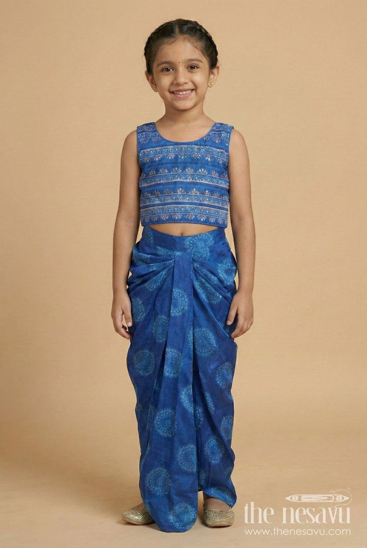 The Nesavu Girls Lehenga Choli Muslin Silk Lehenga Choli for Girls with Digital Print for Ethnic Day and Parties Nesavu 24 (5Y) / Blue GL730A-24 Nesavu muslin silk lehenga choli girls digital print perfect ethnic day festive wear