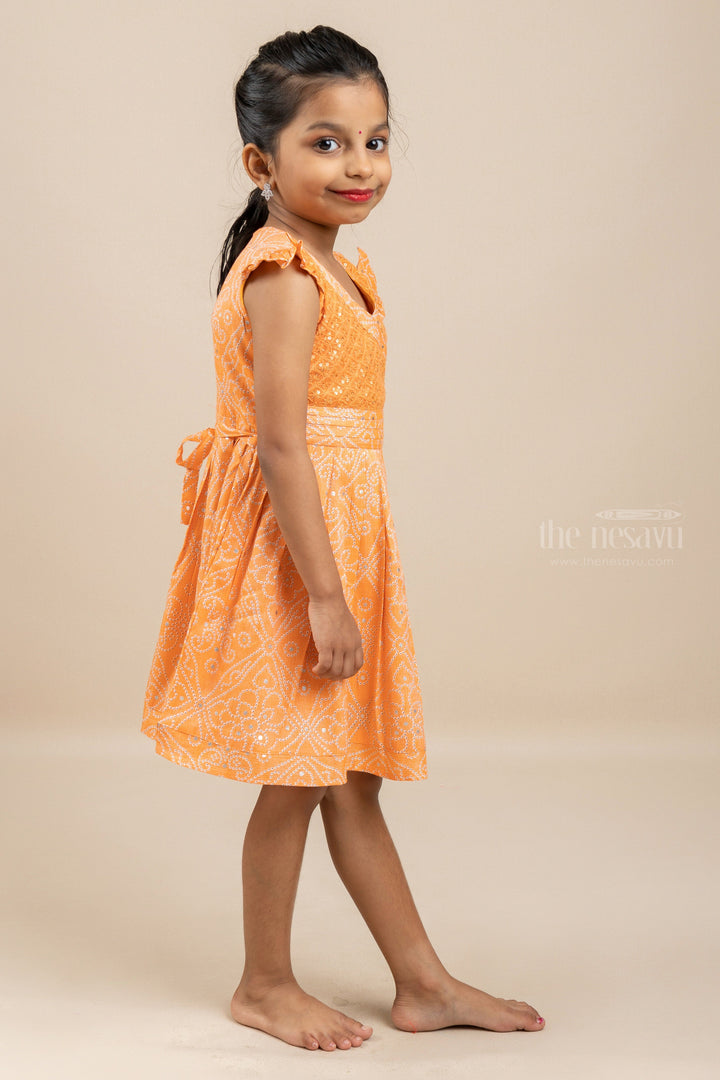 The Nesavu Girls Fancy Frock Mustard Is A Must - Fancy Frock With Bandhani Activated Designs Nesavu Latest Girls Cotton Frock Design| Cotton Frock| The Nesavu