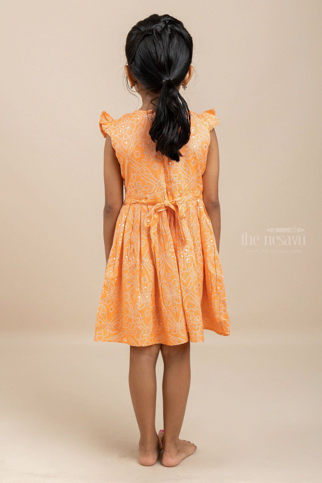 The Nesavu Girls Fancy Frock Mustard Is A Must - Fancy Frock With Bandhani Activated Designs Nesavu Latest Girls Cotton Frock Design| Cotton Frock| The Nesavu