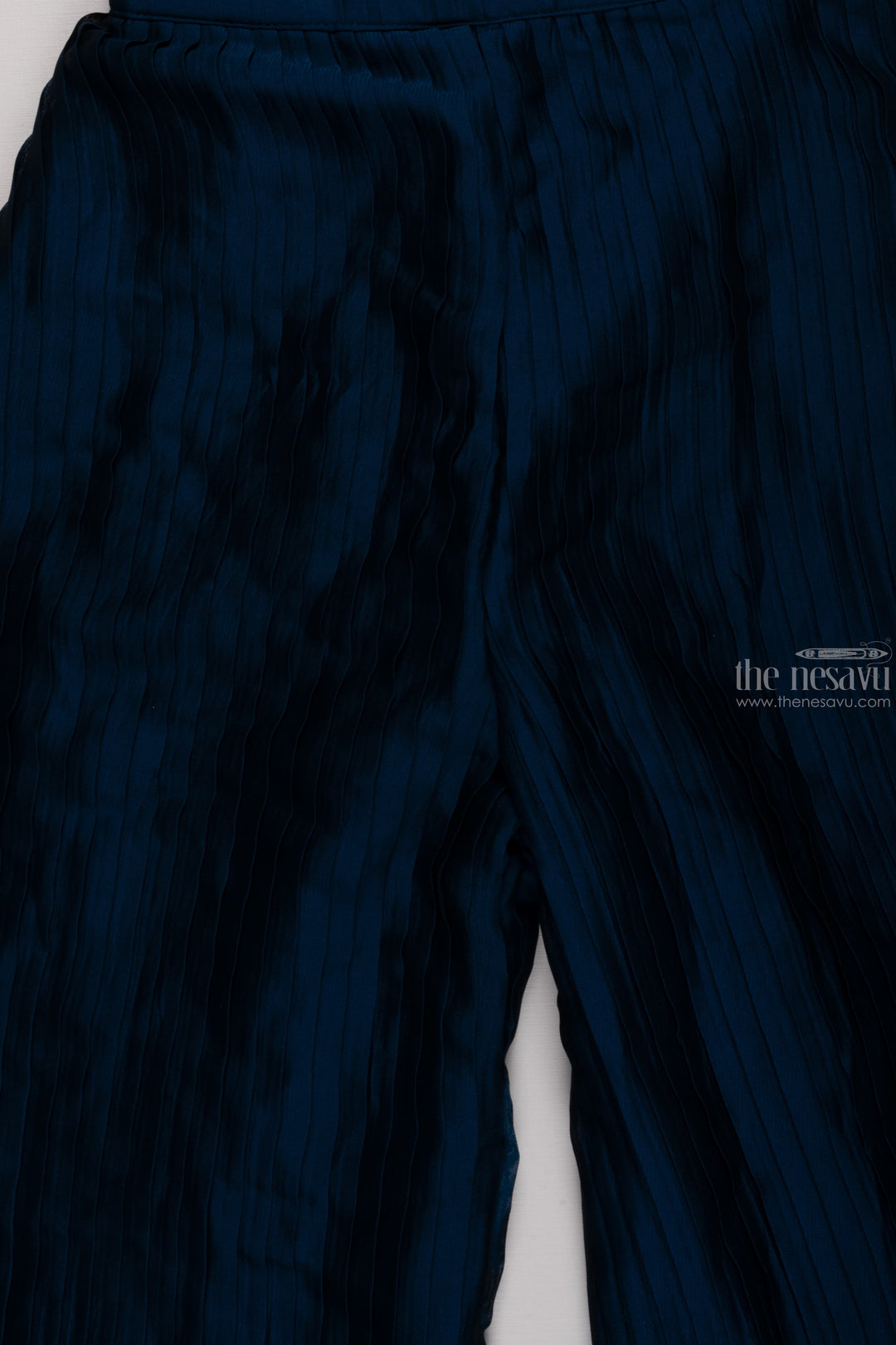 The Nesavu Girls Sharara / Plazo Set Mystic Blue Elegance: Girls Crop Top with Palazzo Pant Set Nesavu Mystic Blue Elegance - Girls Crop Top and Palazzo Set | Embroidered Ensemble with Matching Bag | The Nesavu