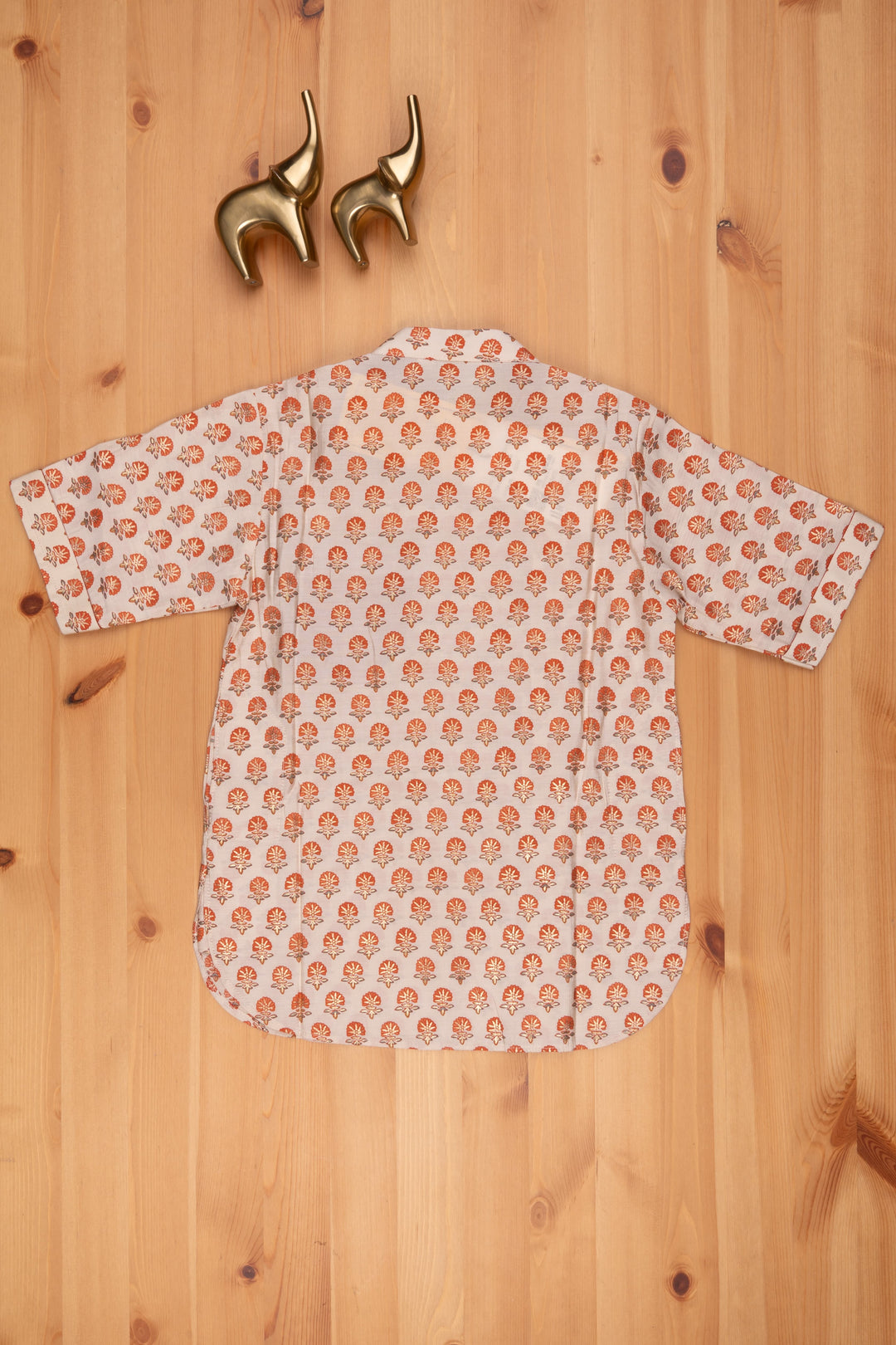 The Nesavu Boys Linen Shirt Natural Blossom: Boys Beige Cotton Shirt with Floral Prints, Mandarin Collar Nesavu Boys Cotton Shirt | Latest Design Side Button Closure | The Nesavu