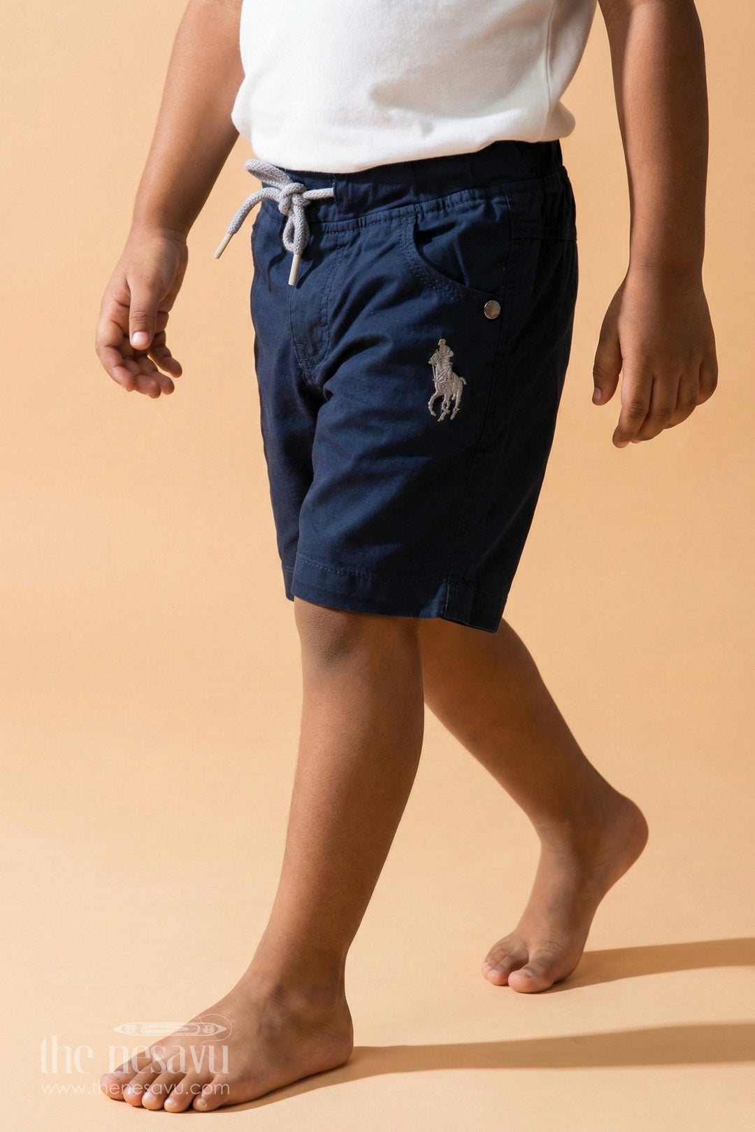 The Nesavu Boys Shorts Nautical Navy Boys Essential Summer Shorts Nesavu 18 (2Y) / Blue / Cotton BWS001H-18 Boys Navy Drawstring Shorts | The Nesavu