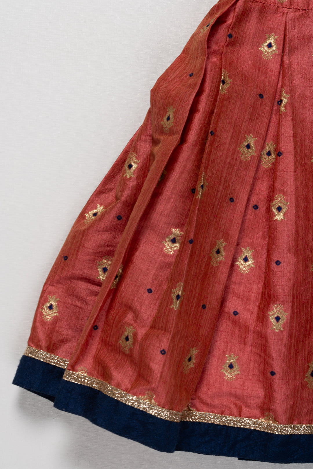 The Nesavu Girls Lehenga Choli Navy Blue and Coral Embroidered Girls Lehenga Choli Set - Exquisite Festive Wear Nesavu Navy Blue and Coral Embroidered Girls Lehenga Choli Set | Exquisite Festive Wear | The Nesavu