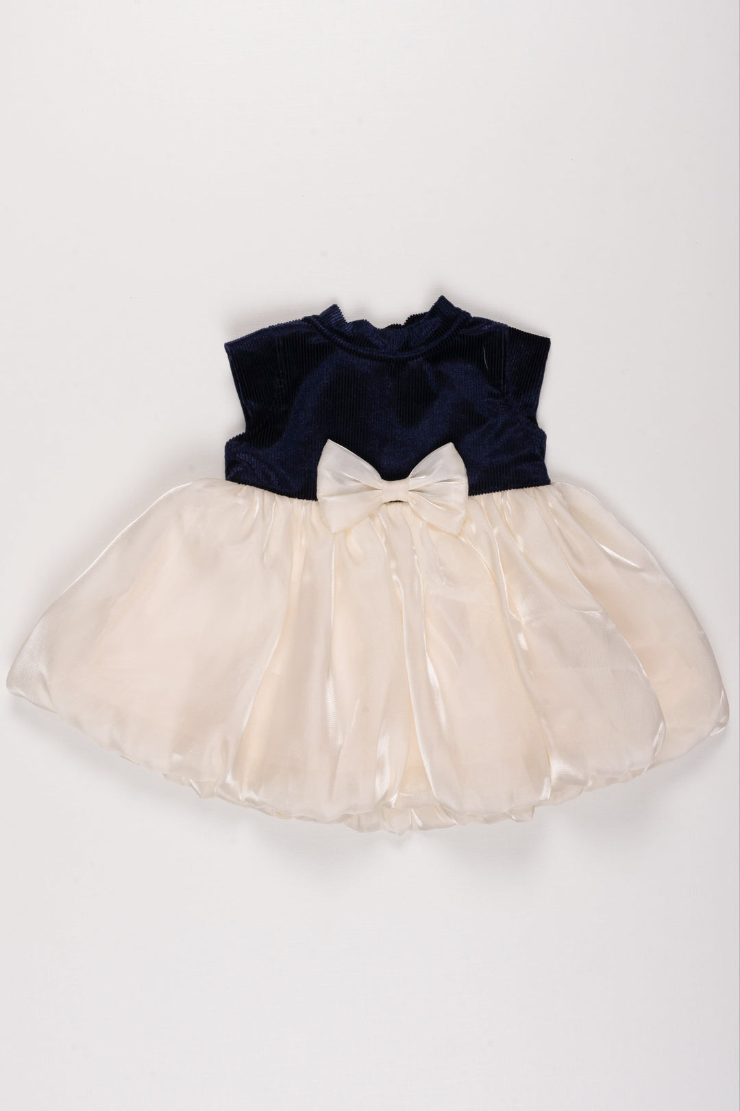 The Nesavu Girls Fancy Party Frock Navy Blue Organza and Cream Tulle Party Dress with Satin Bow for Girls Nesavu 10 (NB) / Blue / Organza PF168C-10 Girls Navy Blue Tulle Dress | Cream Skirt with Satin Bow Dress | The Nesavu