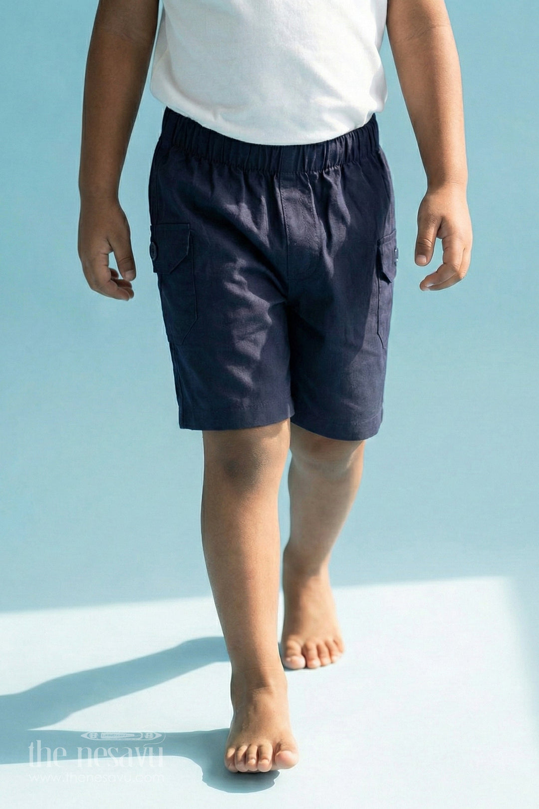 The Nesavu Boys Shorts Navy Boys Pure Cotton Bermuda Shorts with Elastic Waist Nesavu 16 (1Y) / Blue BWS010D-16 The Nesavu Navy Boys Pure Cotton Bermuda Shorts - Elastic Waist & Casual Style