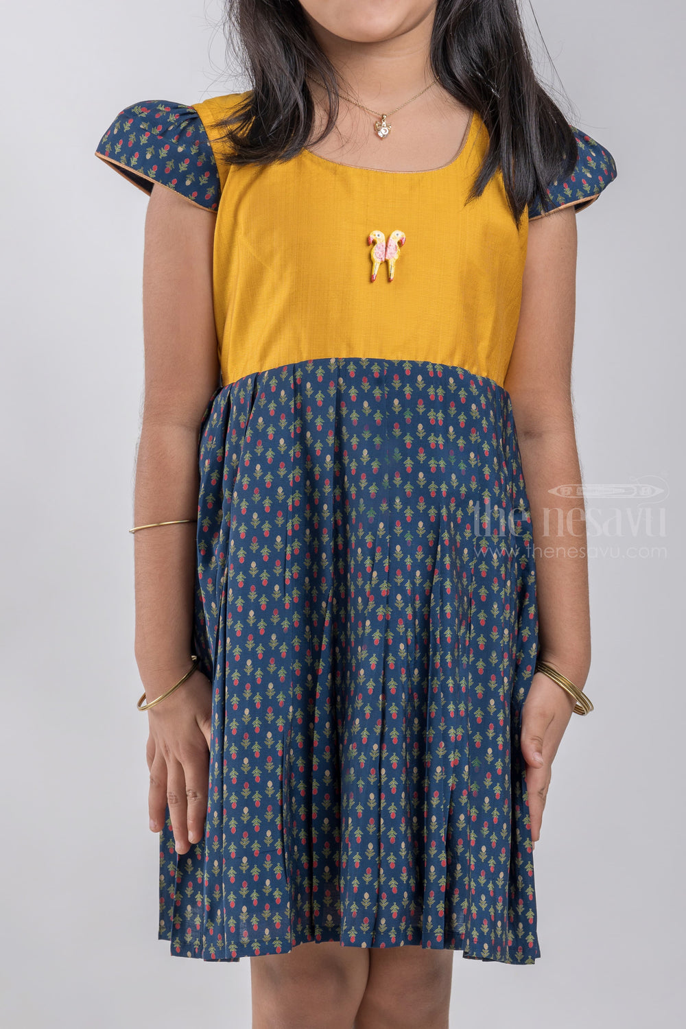 The Nesavu Girls Fancy Frock Navy Colour Floral Butti Daily Wear Cotton Frocks For Kids Girls psr silks Nesavu