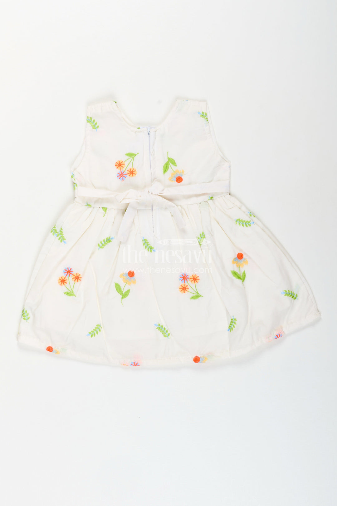 The Nesavu Baby Cotton Frocks Nesavu cotton baby girl frock with pastel floral embroidery and peter pan collar Nesavu Nesavu cotton baby girl frock with pastel floral embroidery and peter pan collar