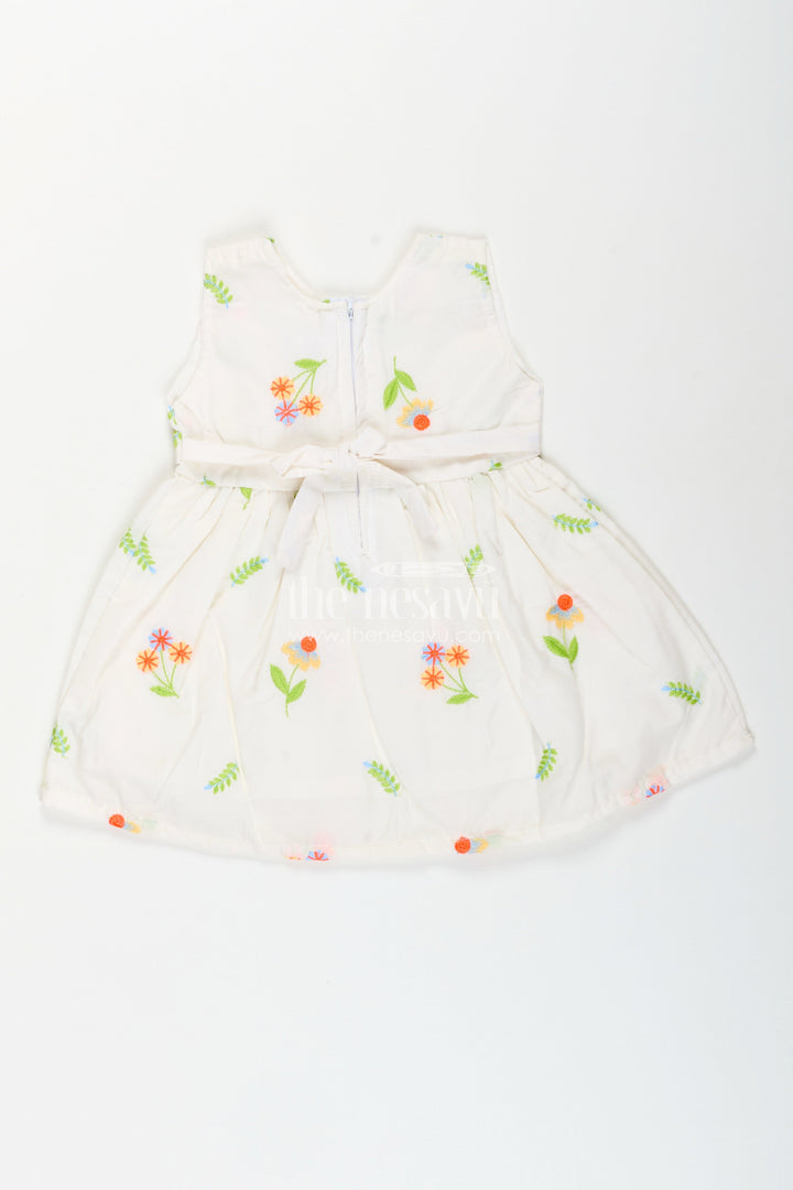 The Nesavu Baby Cotton Frocks Nesavu cotton baby girl frock with pastel floral embroidery and peter pan collar Nesavu Nesavu cotton baby girl frock with pastel floral embroidery and peter pan collar