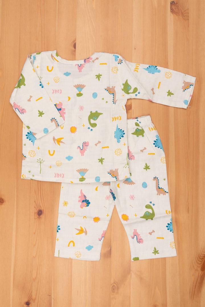 The Nesavu Night Dress Nesavu Cute Animal-Printed Beige Night Suit for Boys & Girls Nesavu Eco Friendly Sleepwear | Unisex Nightsuit for Kids | The Nesavu
