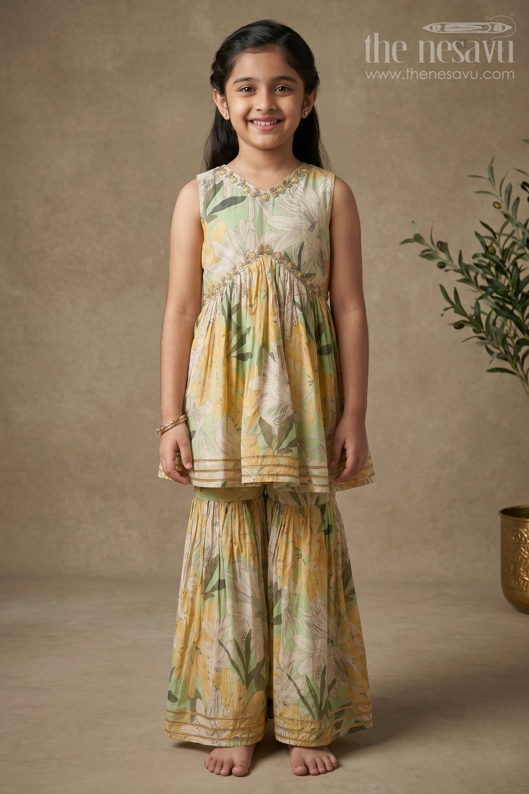 The Nesavu Girls Sharara / Plazo Set Nesavu Modal Silk Printed Sharara Choli Design for Girls Dussehra and Diwali Special Nesavu 16 (1Y) / Green GPS314C-16 Modal Silk Sharara Choli Design for Girls Dussehra and Diwali Special | The Nesavu