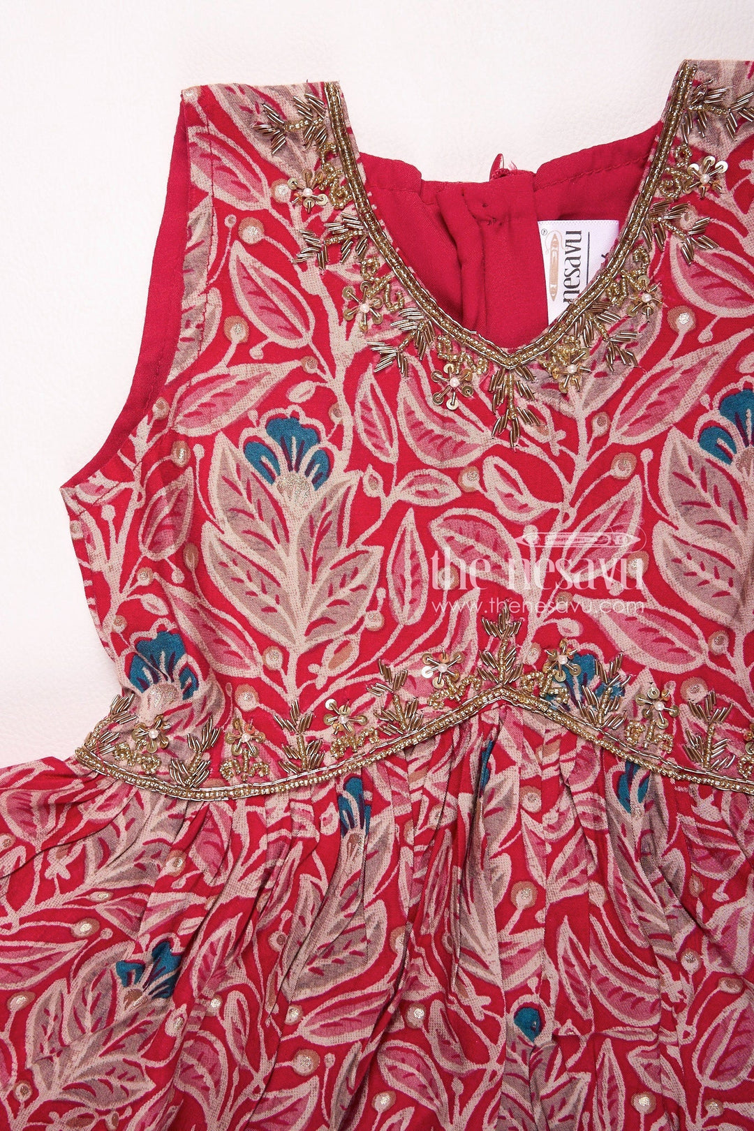 The Nesavu Girls Sharara / Plazo Set Nesavu Modal Silk Printed Sharara Set for Girls Diwali Special Hand Embroidered Dress Nesavu Nesavu Modal Silk Sharara Set for Girls | Diwali Special Hand Embroidered Dress