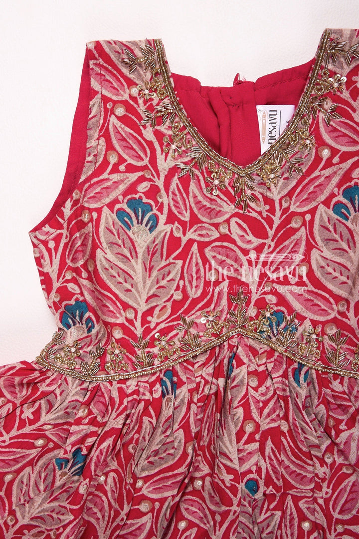 The Nesavu Girls Sharara / Plazo Set Nesavu Modal Silk Printed Sharara Set for Girls Diwali Special Hand Embroidered Dress Nesavu Nesavu Modal Silk Sharara Set for Girls | Diwali Special Hand Embroidered Dress