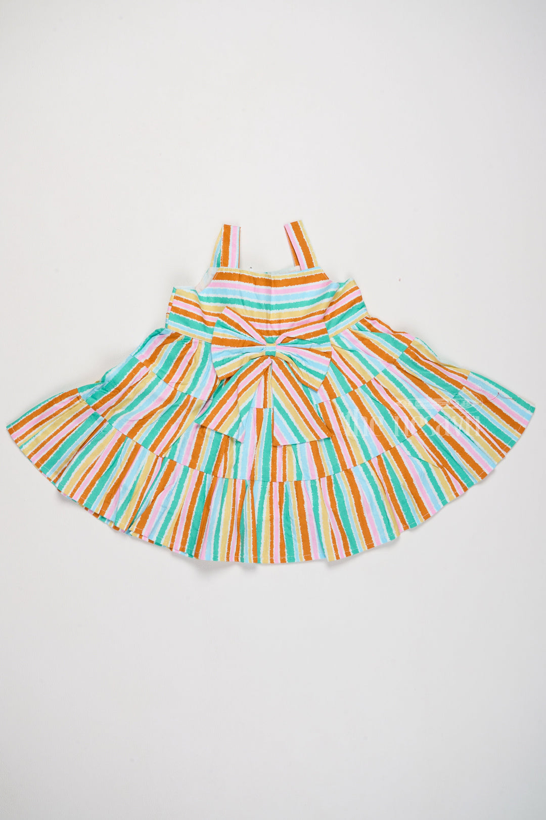 The Nesavu Baby Cotton Frocks New Cotton Frock for Girls with Striped Patterns and Oversized Bow Nesavu 14 (6M) / Multicolor BFJ704A-14 Nesavu New Cotton Girls Frock Multicolor Stripes Statement Bow Special Occasions