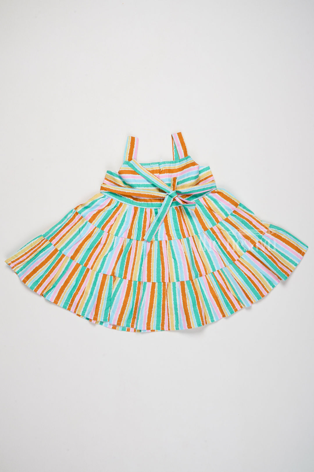 The Nesavu Baby Cotton Frocks New Cotton Frock for Girls with Striped Patterns and Oversized Bow Nesavu Nesavu New Cotton Girls Frock Multicolor Stripes Statement Bow Special Occasions
