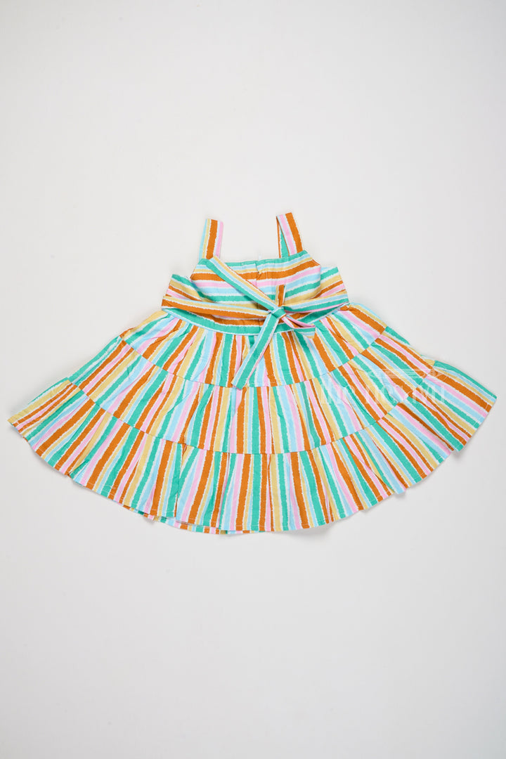 The Nesavu Baby Cotton Frocks New Cotton Frock for Girls with Striped Patterns and Oversized Bow Nesavu Nesavu New Cotton Girls Frock Multicolor Stripes Statement Bow Special Occasions