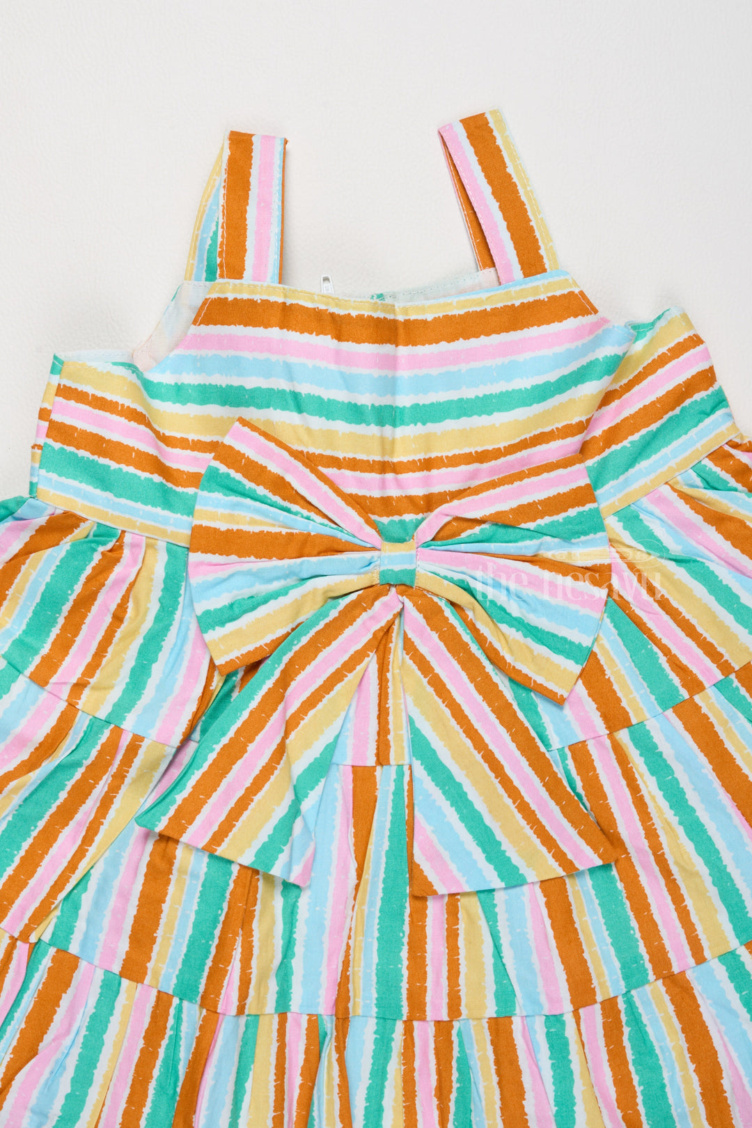 The Nesavu Baby Cotton Frocks New Cotton Frock for Girls with Striped Patterns and Oversized Bow Nesavu Nesavu New Cotton Girls Frock Multicolor Stripes Statement Bow Special Occasions