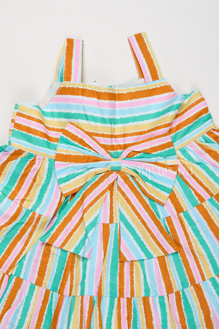 The Nesavu Baby Cotton Frocks New Cotton Frock for Girls with Striped Patterns and Oversized Bow Nesavu Nesavu New Cotton Girls Frock Multicolor Stripes Statement Bow Special Occasions
