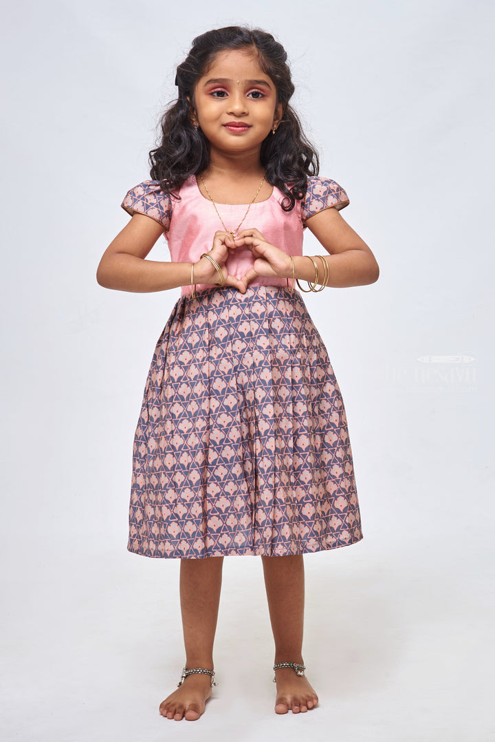 The Nesavu Girls Cotton Frock New Designs Frock - Gray Floral Elegance Cotton Frock with Pink Yoke for Girls Nesavu Designer Frock Cotton | Frocks and Gowns cotton | The Nesavu