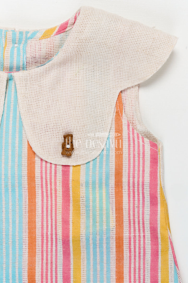 The Nesavu Baby Cotton Frocks Newborn Clothes Set in Multicolor Striped Cotton with Oversized Collar and Playful Design for Baby Girls Nesavu Nesavu Multicolor Striped Cotton Newborn Clothes Set Oversized Collar Matching Bloomers