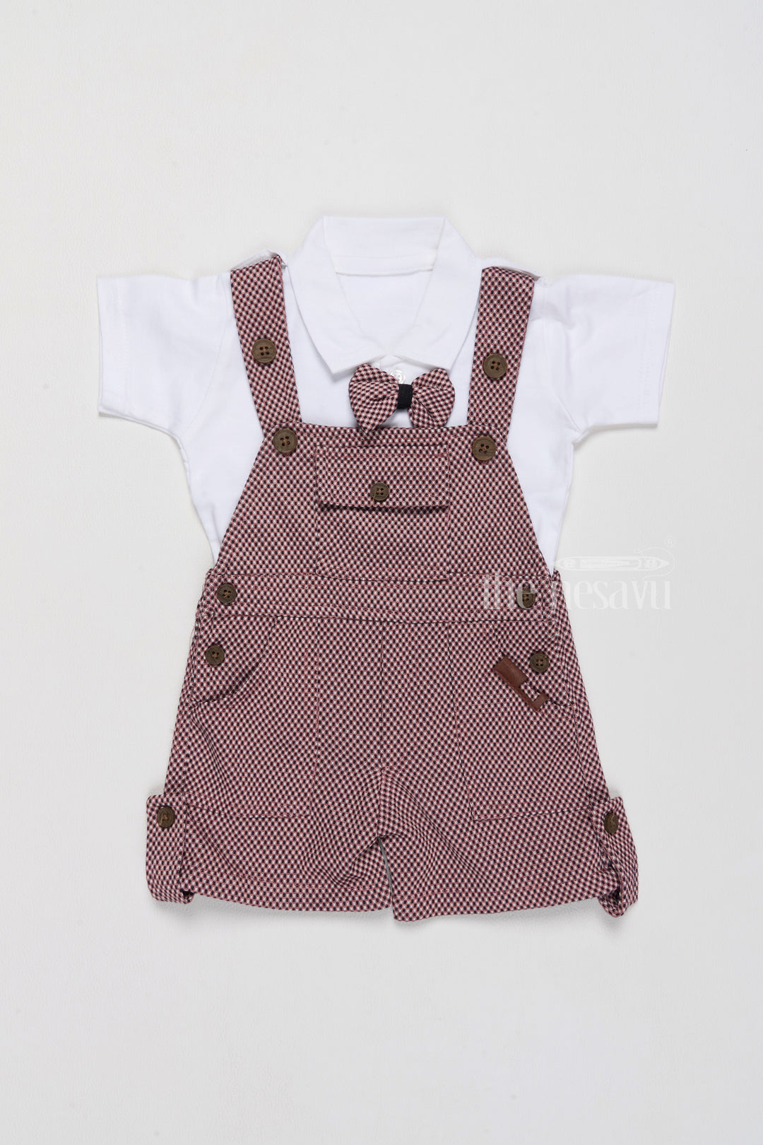 The Nesavu Baby Casual Sets Newborn Daily Wear Set with Checkered Overalls and Bowtie for Everyday Comfort Nesavu 14 (6M) / Multicolor BCS198A-14 Nesavu Newborn Daily Wear Set Checkered Overalls Bowtie Comfortable Outings