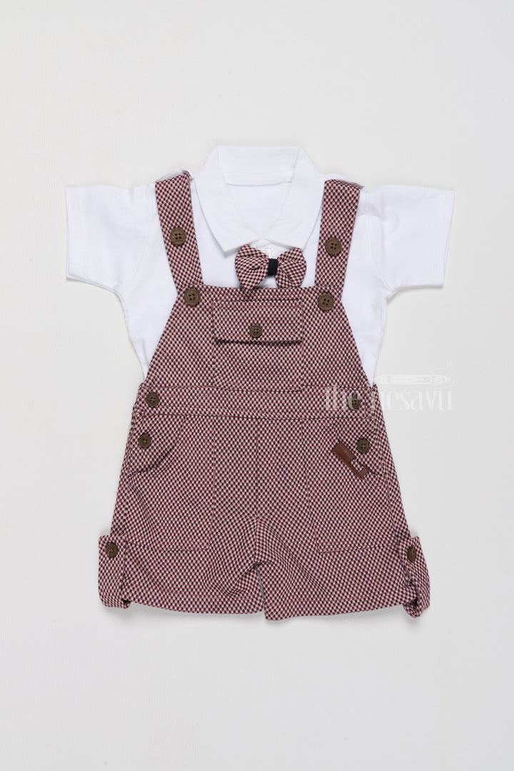 The Nesavu Baby Casual Sets Newborn Daily Wear Set with Checkered Overalls and Bowtie for Everyday Comfort Nesavu 14 (6M) / Multicolor BCS198A-14 Nesavu Newborn Daily Wear Set Checkered Overalls Bowtie Comfortable Outings