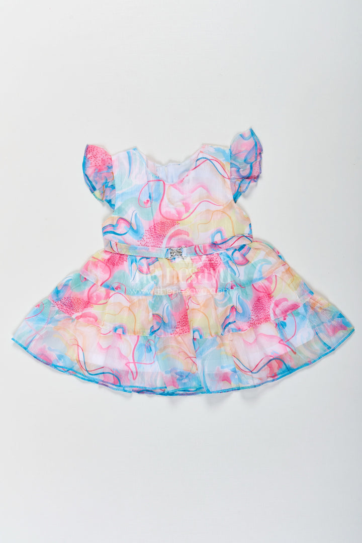 The Nesavu Baby Cotton Frocks Newborn Frock in Soft Georgette with Multicolour Digital Print and Layered Frills for Baby Girls Nesavu 14 (6M) / Blue BFJ765B-14 Nesavu Newborn Frock Baby Girls Georgette Multicolour Digital Print Frilled Layers