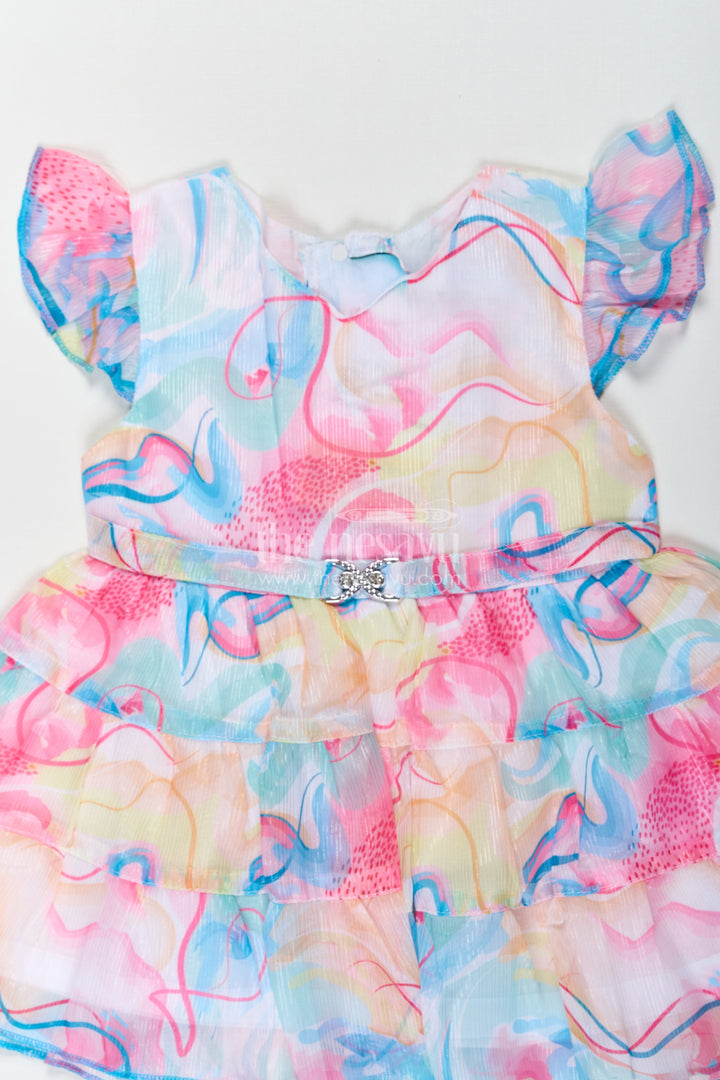 The Nesavu Baby Cotton Frocks Newborn Frock in Soft Georgette with Multicolour Digital Print and Layered Frills for Baby Girls Nesavu Nesavu Newborn Frock Baby Girls Georgette Multicolour Digital Print Frilled Layers
