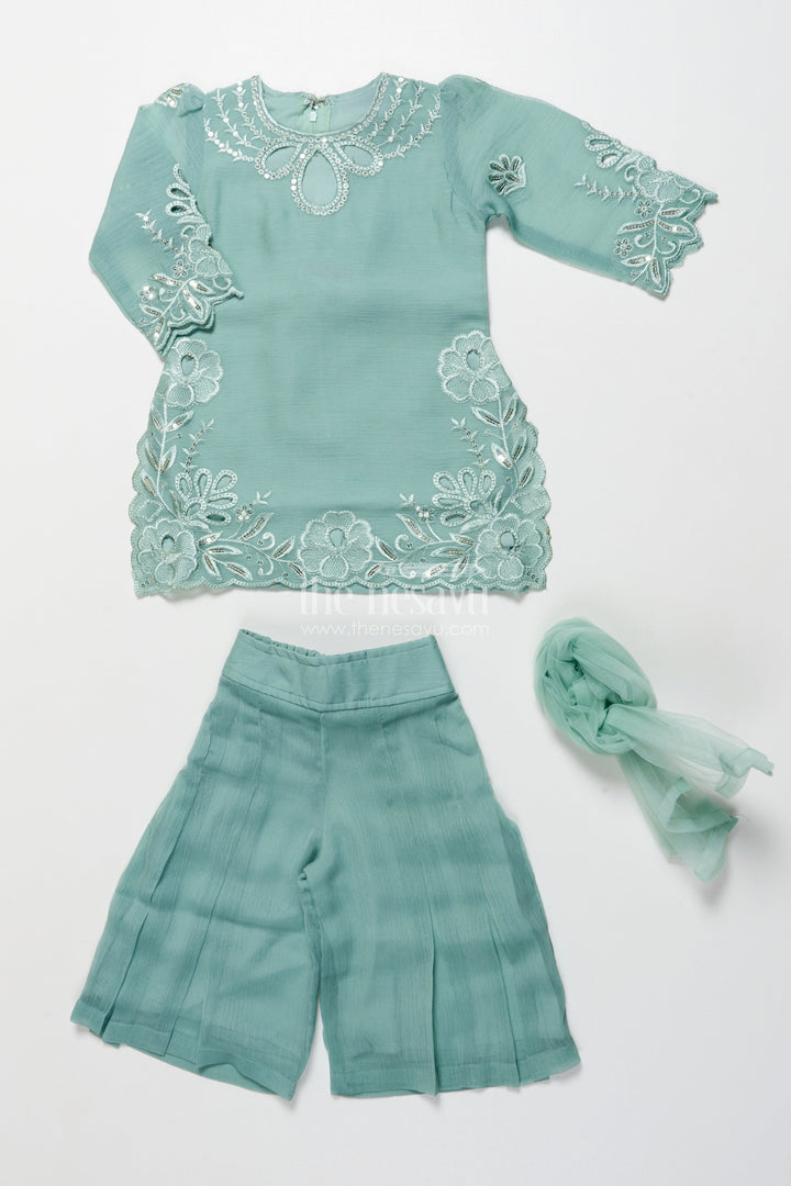 The Nesavu Girls Sharara / Plazo Set Occasion-Ready Organza Sharara Set with Thread Embroidery Detailing Nesavu Nesavu girls festive organza sharara set thread embroidery