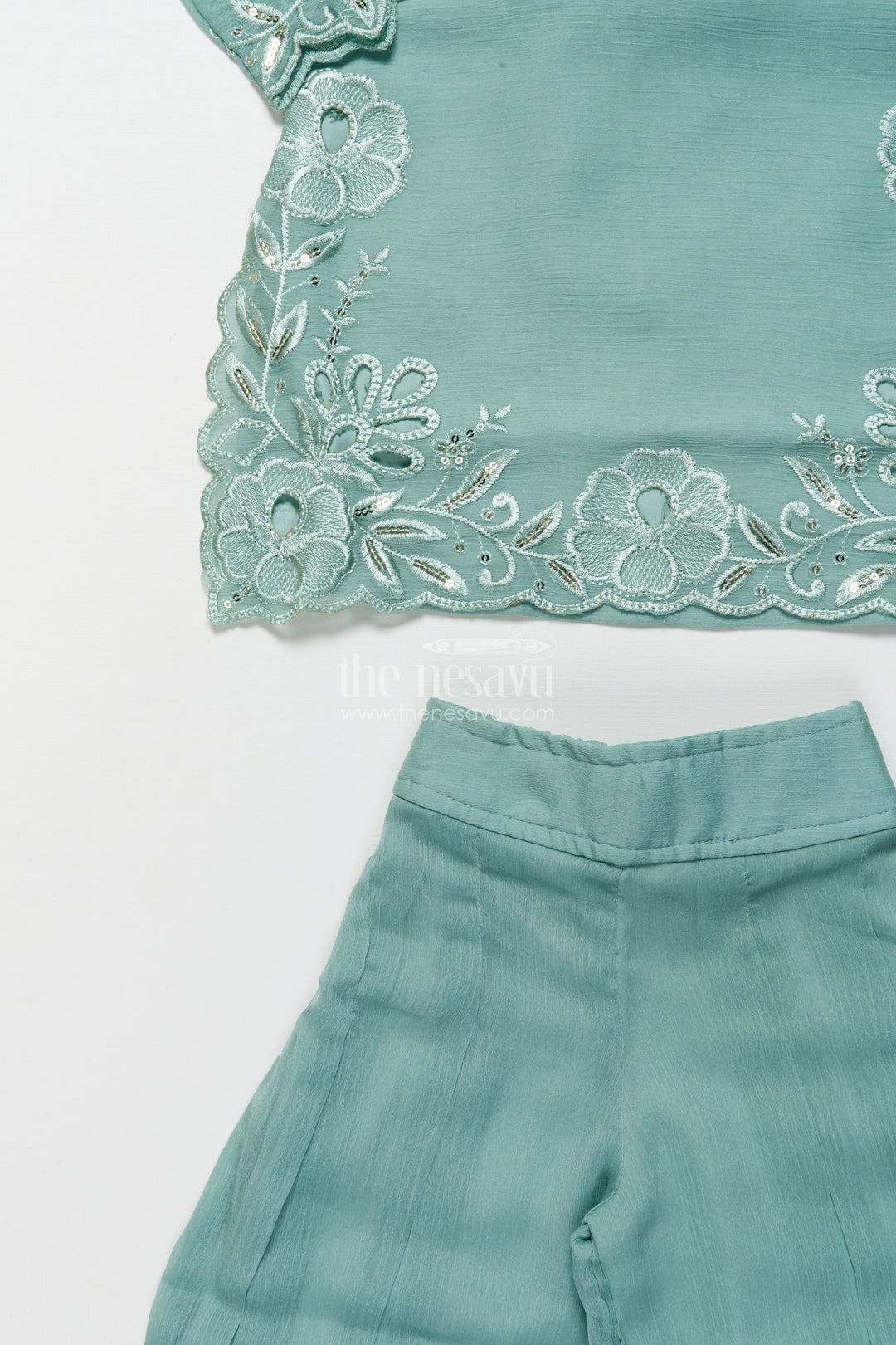 The Nesavu Girls Sharara / Plazo Set Occasion-Ready Organza Sharara Set with Thread Embroidery Detailing Nesavu Nesavu girls festive organza sharara set thread embroidery