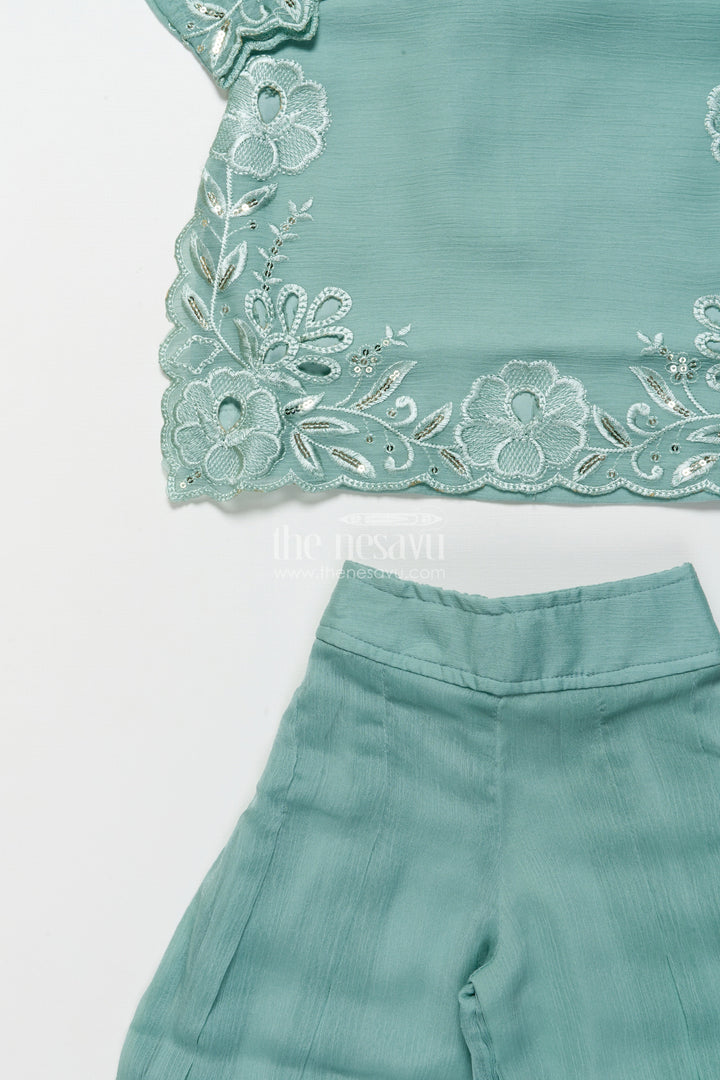The Nesavu Girls Sharara / Plazo Set Occasion-Ready Organza Sharara Set with Thread Embroidery Detailing Nesavu Nesavu girls festive organza sharara set thread embroidery