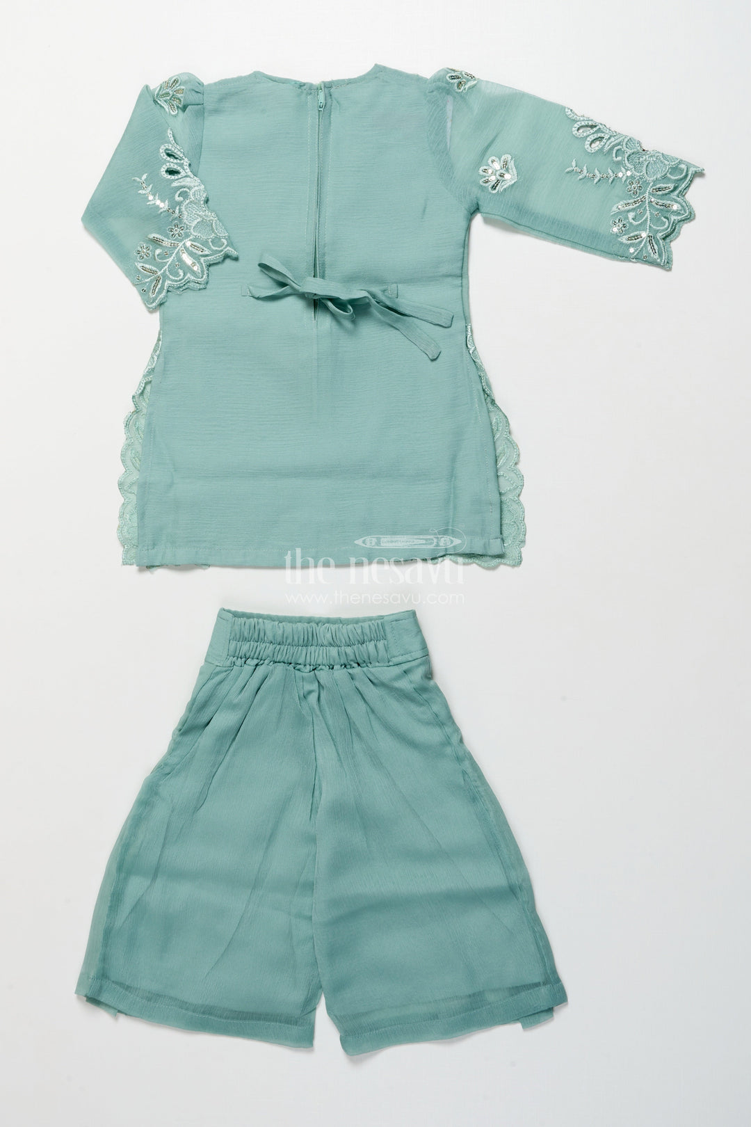 The Nesavu Girls Sharara / Plazo Set Occasion-Ready Organza Sharara Set with Thread Embroidery Detailing Nesavu Nesavu girls festive organza sharara set thread embroidery